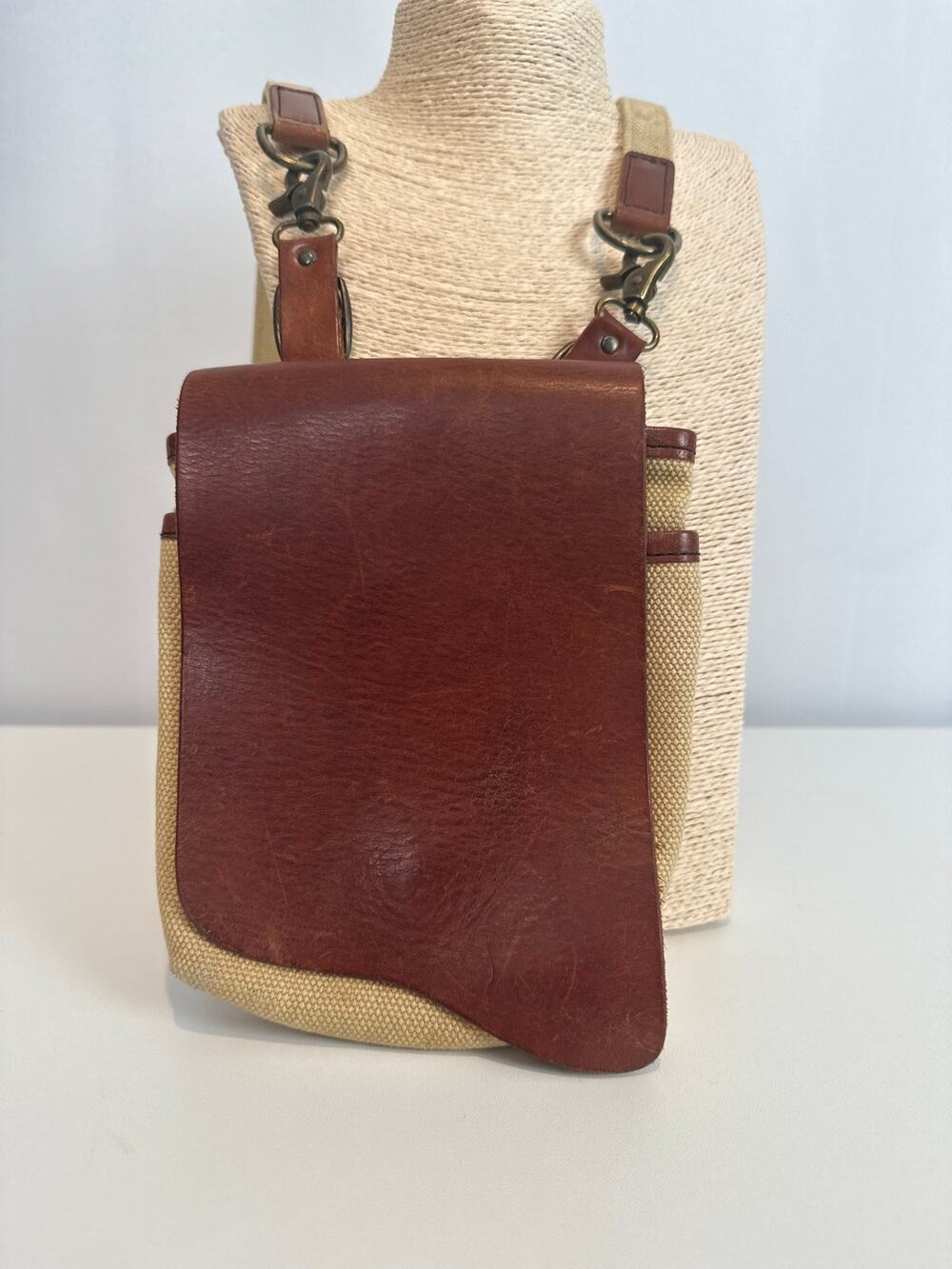 Bed Stu Joplin Canvas Leather Crossbody Bag Khaki Brown Safaricore Rugged
